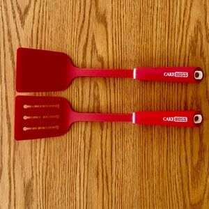 NEW Cake Boss Red Silicone Spatula & Slotted Turner Set